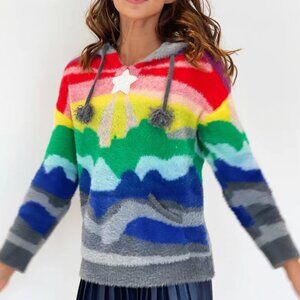 Lola And The Boys Women's Shooting Star Gray Rainbow Pullover Sweater Hoodie